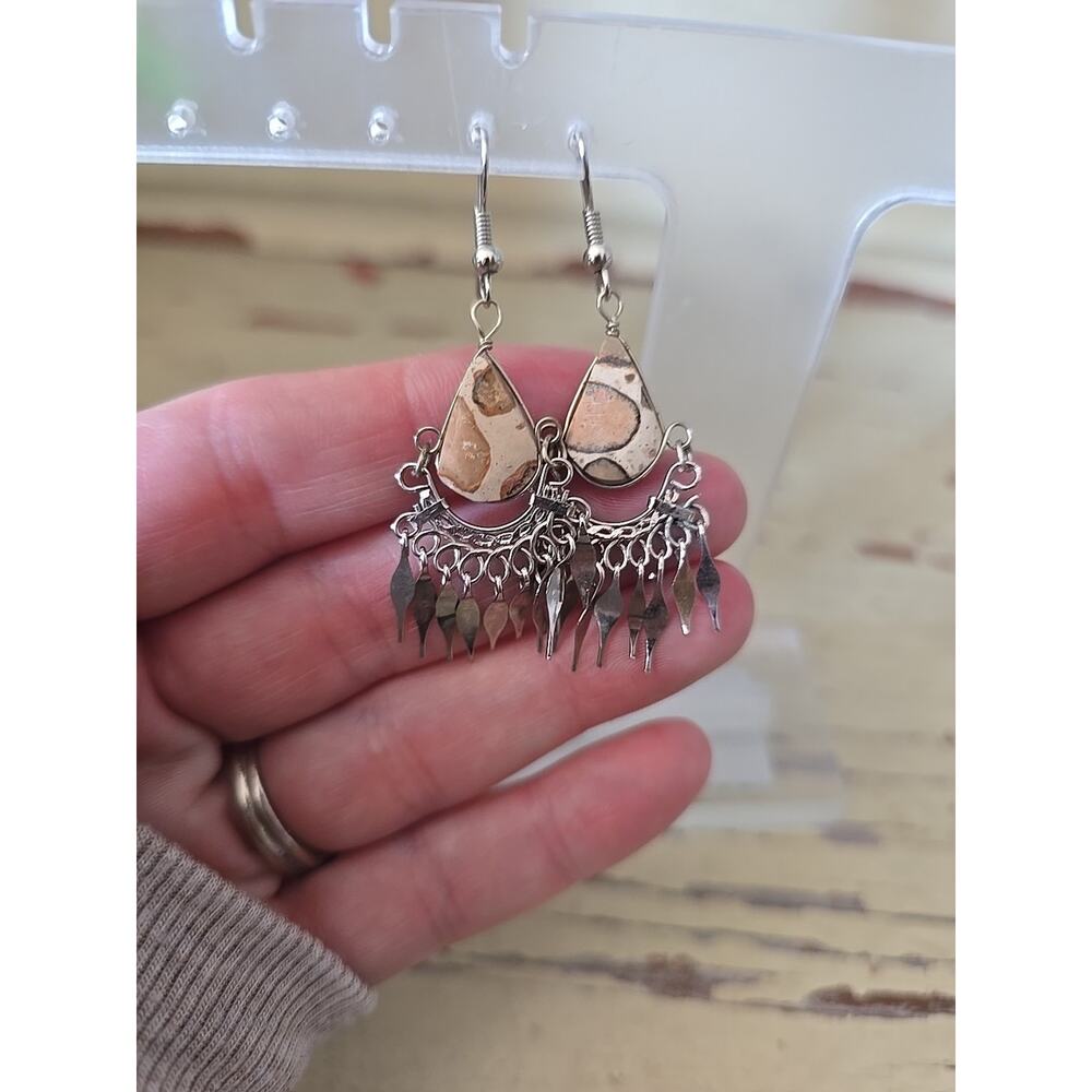 Silver Tone Aztec Boho Minimalist‎ Fashion Jewelry Teardrop Dangle Earrings